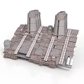 Industrial Architecture Design Featuring Two Cylindrical Towers And Wooden Roof With Pipes And Equipment