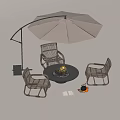 Outdoor Wicker Lounge Chairs Set With Arched Umbrella And Round Fire Pit Table