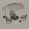 Modern Outdoor Table and Chair Furnace Tea Cooking Outdoor Dining Table Leisure Chair Outdoor Chair Sunshade Umbrella 3d model