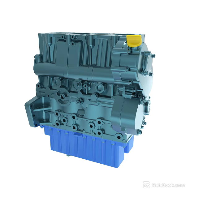 Heavy Duty Industrial Engine With Metal Casing Blue Base And Yellow Cap 3d model 
