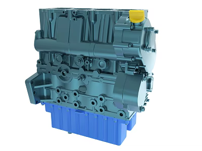 Heavy Duty Industrial Engine With Metal Casing Blue Base And Yellow Cap 3d model