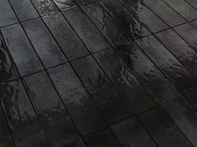 Dark Wet Tile Flooring With Glossy Reflective Surface And Grout Lines 3d model