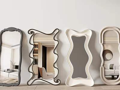 Various Modern Decorative Mirrors With Unique Frame Shapes Arranged In A Row 3d model