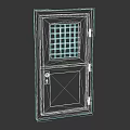 Old Rusted Swing Door With Weathered White Surface And Grid Window