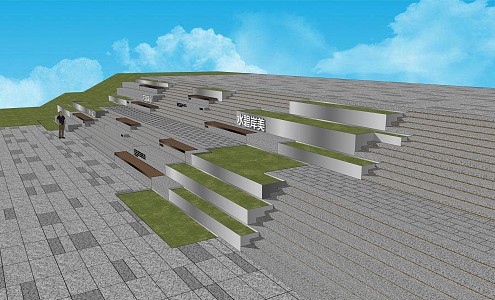 Modern Step Park Step Landscape Wide View Step Ground Pavement Landscape 3d model