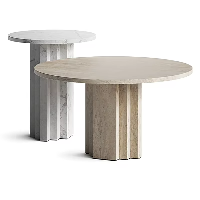 Modern Sofa Coffee Table Set Featuring Round Marble Tops And Column Bases In White Beige 3d model