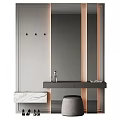 Elegant Modern Vanity Table With Marble Countertop Dark Gray Cabinet And Stool