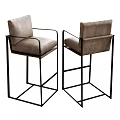 Modern Bar Stools With Gray Padded Seats And Black Metal Frames 3d model