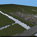 Modern School Building Complex Surrounded By Rivers Green Areas Sports Field Near Road And Bridge