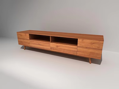 Modern Wooden TV Stand With Drawers Open Shelves And Slim Legs Design 3d model