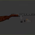 Vintage Submachine Gun With Wooden Grip Drum Magazine And Ammunition Bullets On Reflective Gray Background