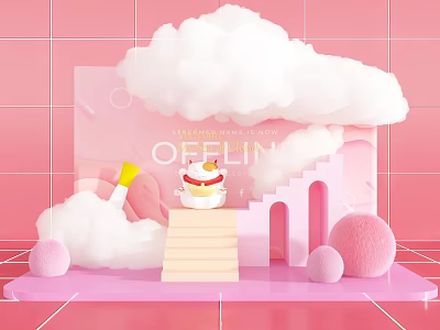 Pink Themed Instagrammable Photo Spot With Clouds Staircase And Decor 3d model