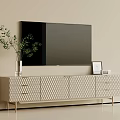 Modern Textured Beige TV Cabinet With Golden Metal Legs For Elegant Minimalist Living Room