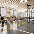 Modern Fitness Gym Interior With Squat Racks Barbells Workout Benches Mirrors And Marked Yellow Floors