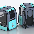 Gray And Turquoise Pet Carrier Backpack With Transparent Window And Rolled Accessories