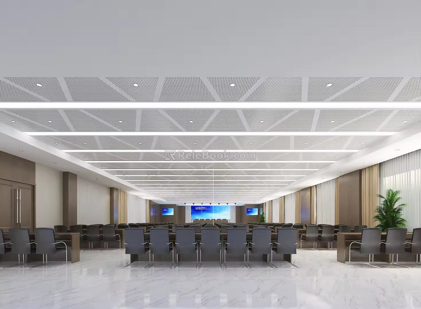 Conference Room Projector Meeting Tables and Chairs Green Planting 3d model