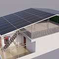 Outdoor Solar Canopy with Metal Frame Installed on Building Roof for Sun Protection