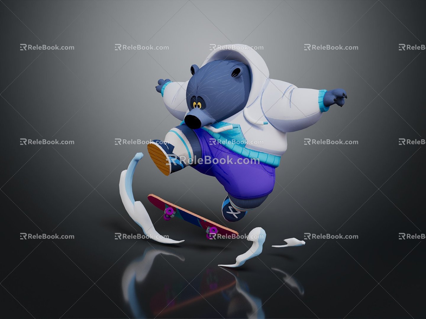 Modern Bear Big Bear Little Bear Skateboard Bear 3d model