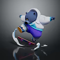 Blue Reptile In White Hoodie Riding Skateboard With Purple Pants Blue Patterns And Snowflake Effects