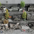 Damaged Industrial Factory Building with Collapsed Structures Surrounding Debris and Scattered Trees