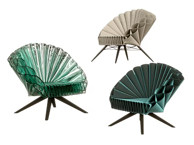 Modern Fan Shaped Leisure Chairs With Various Colors And Black Three Legged Base 3d model