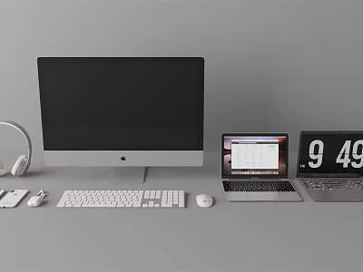 Modern Computer Setup With Desktop Monitor Laptop Keyboard Mouse And Headphones 3d model