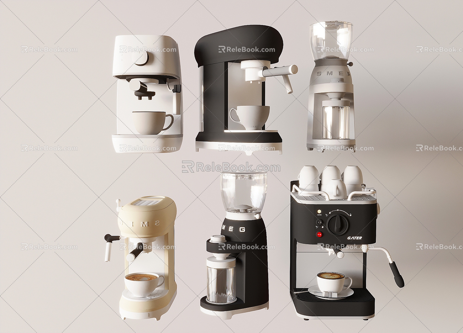 Cream wind coffee machine coffee cup flower coffee 3d model