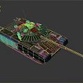 Armored Military Tank In Green Camouflage With Turret Long Cannon And Tracks
