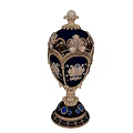 Intricate Egg Shaped Sculpture Carving With Black Gold Decor And Pearl Top Blue Gemstone Base