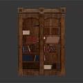 Traditional Wooden Bookcase With Carved Design And Various Colored Books On Shelves