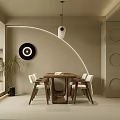 Modern Minimalist Dining Table With Wooden Chairs Arched Wall Circular Decor And Pendant Light