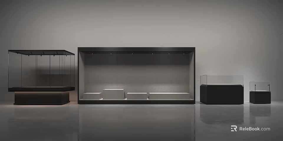 Sleek Modern Display Shelves With Black Frame And Illuminated Glass Panels 3d model 