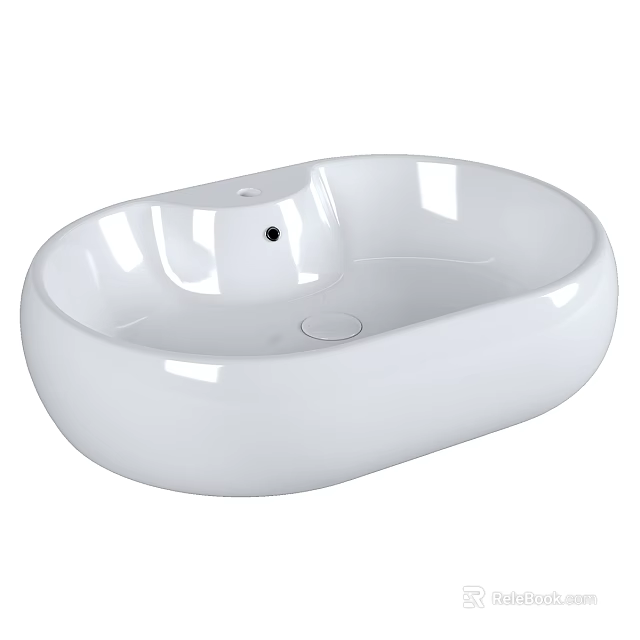 Modern White Oval Above Counter Washbasin With Smooth Glossy Design 3d model 
