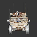 Military Armored Vehicle with Camouflage Paint Antennas and Roof Mounted Weapon Off Road Tires