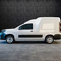 White Commercial Van With Single Cab Black Accents On Gray Floor Dark Background