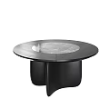 Modern Round Dining Table With Sleek Marble Top And Black Curved Base 3d model