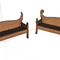 Classic Wooden Public Chairs with Curved Backrest and Ornate Armrests