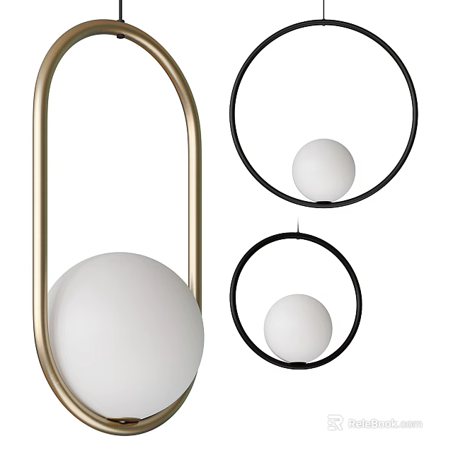 Modern Pendant Light With Gold And Black Metal Frame And White Globe Shade 3d model 