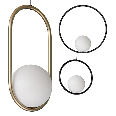Modern Pendant Light With Gold And Black Metal Frame And White Globe Shade 3d model
