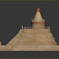 Ancient Pyramid Architecture With Multiple Stepped Layers Red Staircase And Small Temple On Top 3d model