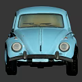 Classic Blue Beetle Car Model With Vintage Design On Reflective Surface 3d model