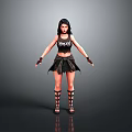 Woman In Black Tank Top With Heroin Text Black Skirt And Strappy Sandals On Gray Background