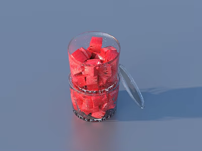 Transparent Glass Cup With Handle Filled With Red Cube Shaped Objects For Daily Use 3d model