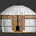 Traditional Yurt With White Exterior Colorful Decorative Patterns Open Door And Interior View