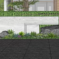 Modern White Feature Wall With Green Plants Rock And Building Entrance