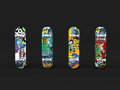 Decorative Ornament Set With Colorful Graffiti Skateboard Decks And Vibrant Patterns 3d model