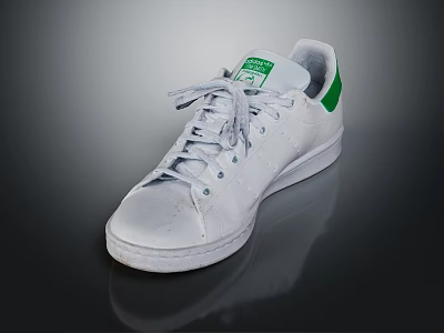 Classic White Casual Sneakers With Green Accent And Leather Upper Lace Up Design 3d model