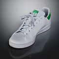 Classic White Casual Sneakers With Green Accent And Leather Upper Lace Up Design