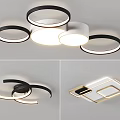 Modern Ceiling Lights With Circular Arched Square Design Black Golden Frames And White Light 3d model