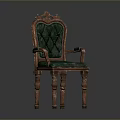 Classic Vintage Armchair With Green Upholstery And Carved Wooden Details